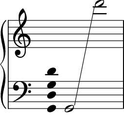 在五線譜上表示中阮的定弦和音域